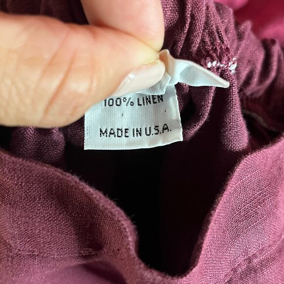 Bryn Walker Women's Cropped Wide Leg Linen Pull On Pants Burgundy Pink Small - Picture 5 of 8